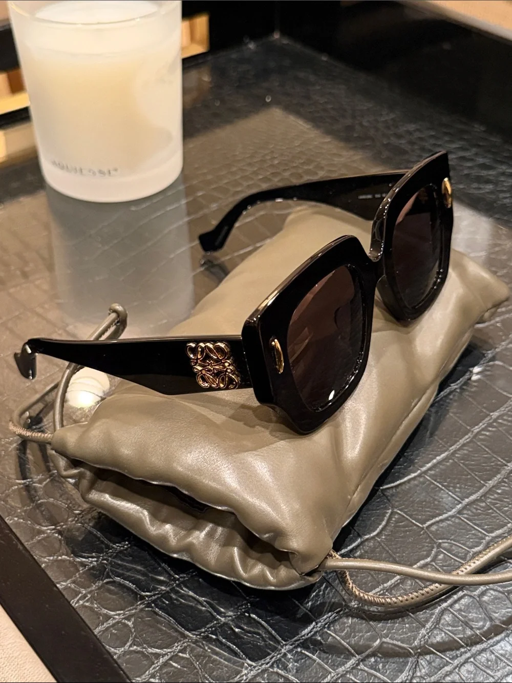 Loewe Black Square Sunglasses with Gold Accent